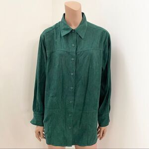 Basic Editions vintage green faux velvet shirt L
